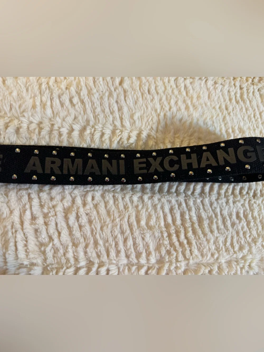Armani Exchange Black Web Belt with Polished Silver AX Buckle
